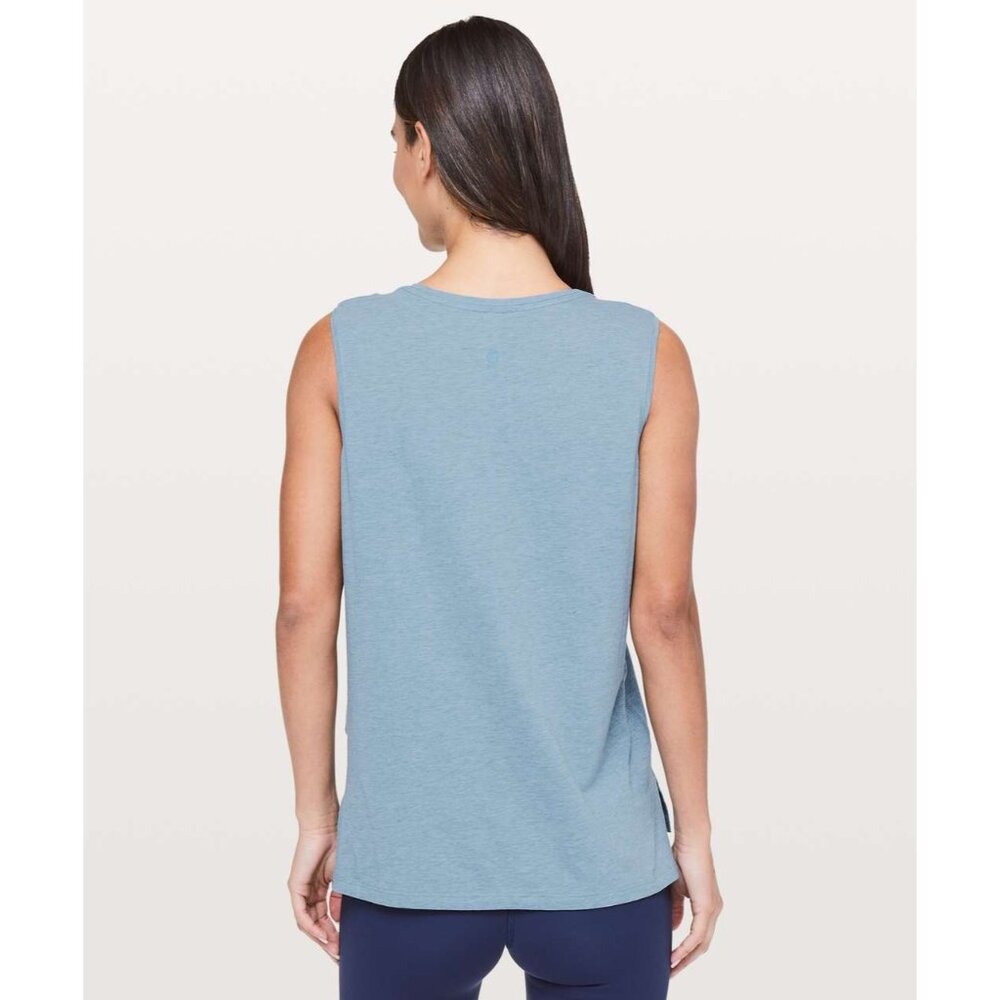 Lululemon Love Sleeveless Heathered Neptune Blue Pima Cotton Athleisure Tank 6 - Picture 4 of 8